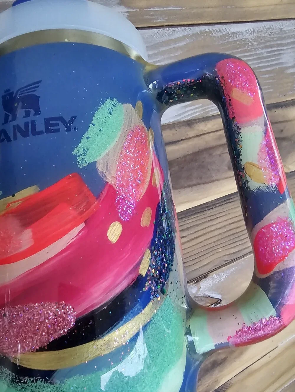 Suze Ford Custom Hand Painted Stanley Tumbler 30z Brush Strokes Limited Edition - Picture 13 of 17